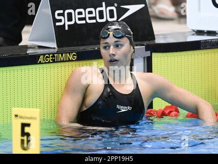 Antwerpen, Belgium. 21st Apr, 2023. Belgian Valentine Dumont pictured during the first day of the Belgian Swimming Championships, Friday 21 April 2023 in Antwerp. BELGA PHOTO JOHN THYS Credit: Belga News Agency/Alamy Live News Stock Photo