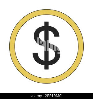 Dollar sign in golden circle flat line color vector icon Stock Vector