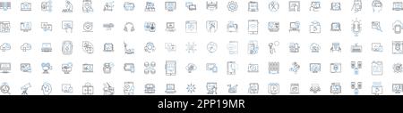 Devices line icons collection. Smartph, Tablet, Laptop, Smartwatch, Desktop, Gaming, Virtual reality vector and linear illustration. Home automation Stock Vector