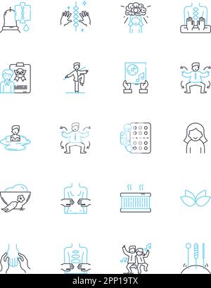 Natural remedies linear icons set. Acupressure, Aromatherapy, Ayurveda, Chamomile, Chiropractic, Cinnamon, Clove line vector and concept signs Stock Vector