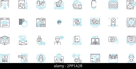 Scammers linear icons set. Deceptive, Fraudulent, Con artists, Imposters, Impersonators, Cheaters, Swindlers line vector and concept signs. Tricksters Stock Vector