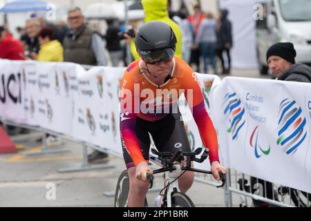 Maniago, Italy. 21st Apr 2023. Kaj Van Kiemen of the Netherlands during the men's C2 time trial. UCI World Cup, Individual Time Trial, Maniago, Italy, 21 April 2023,  Casey B. Gibson/Alamy LIve News Stock Photo