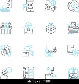 Freight forwarding linear icons set. Shipping, Logistics ...