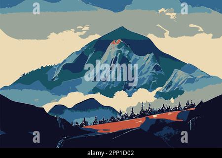 Watercolor mountain landscape vector image. Stock Vector