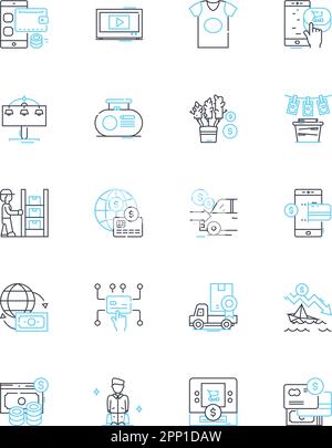 Credit card linear icons set. Limit, Interest, Balance, Fees, Rewards, Debt, Savings line vector and concept signs. Security,APR,Cashback outline Stock Vector