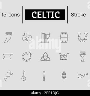 15 Celtic Icon Set In Stroke Style. Stock Vector