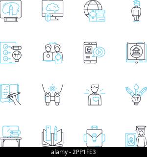 Digital classes linear icons set. Online learning, E-learning, Webinar, Virtual classes, Distance learning, Online education, Cyberclass line vector Stock Vector