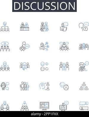 Discussion line icons collection. Gazing, Observing, Scanning, Seeing, Watching, Peering, Staring vector and linear illustration. Glimpsing,Glancing Stock Vector