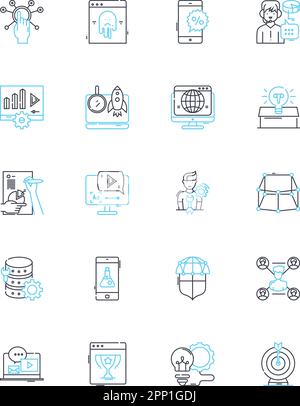 Digital branding linear icons set. identity, recognition, reputation, consistency, messaging, authenticity, personality line vector and concept signs Stock Vector