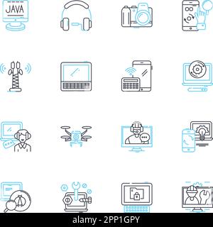 Cyber security linear icons set. Encryption, Malware, Firewall, Hackers, Phishing, Vulnerabilities, Authentication line vector and concept signs. Data Stock Vector