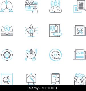 Data writing linear icons set. Analysis, Excel, Algorithm, Interpretation, Spreadsheet, Visualization, Insights line vector and concept signs. Metrics Stock Vector