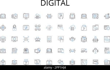 Digital line icons collection. Profit, Sales, Income, Cash, Earnings, Royalties, Fees vector and linear illustration. Subscription,Advertising Stock Vector