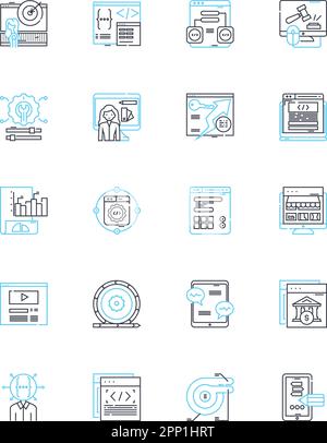 E-commerce marketing linear icons set. Conversion, Sales, Traffic, Retargeting, Branding, Customer, Analytics line vector and concept signs Stock Vector
