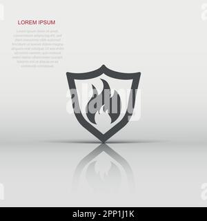 Vector fire warning shield sign icon in flat style. Flame protection sign illustration pictogram. Fire business concept. Stock Vector