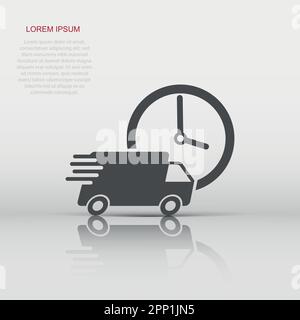 Vector delivery truck 24h icon in flat style. 24 hours fast delivery service shipping sign illustration pictogram. Car van business concept. Stock Vector