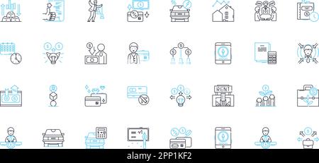 Budgetary revenue linear icons set. Income, Taxation, Fiscal, Revenue, Earnings, Funds, Monies line vector and concept signs. Receipts,Profits Stock Vector