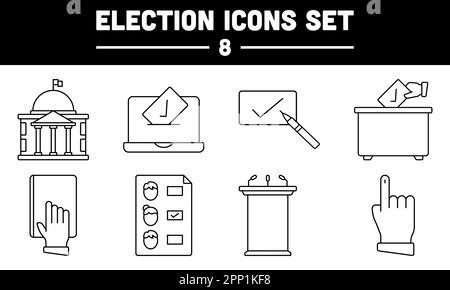 Black Thin Line Art Of Election Icon Or Symbol Set. Stock Vector