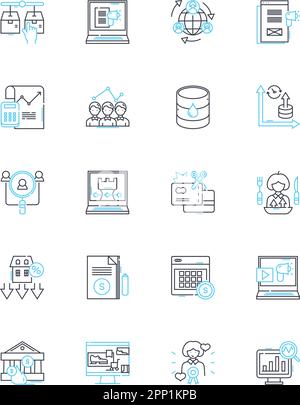 Commercial meltdown linear icons set. Recession, Bankruptcy, Collapse, Crisis, Austerity, Inflation, Debt line vector and concept signs. Unemployment Stock Vector