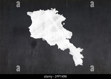 Blackboard with a the map of Armenia drawn in the middle. Stock Photo