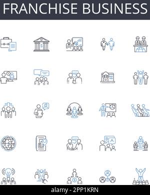 Franchise business line icons collection. Business model, Business opportunity, Chain operation, Company system, Corporate framework, Dealership nerk Stock Vector