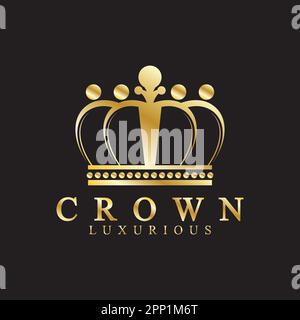 Gold crown icons. Queen king golden crowns luxury Logo Design Vector on black background Stock Vector