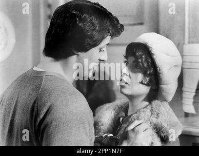 Sylvester Stallone, Talia Shire, on-set of the Film, 'Rocky', United Artists, 1976 Stock Photo