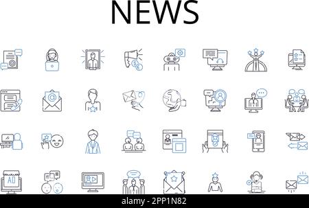 News line icons collection. Information, Intelligence, Update, Bulletin, Report, Account, Notice vector and linear illustration. Announcement Stock Vector