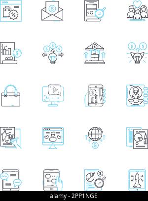 Email advertising linear icons set. Newsletter, Spam, Campaign, Database, Subscriber, Opt-in, Conversion line vector and concept signs. CTR,Open rate Stock Vector