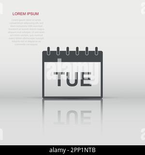 Vector tuesday calendar page icon in flat style. Calendar sign illustration pictogram. Tuesday agenda business concept. Stock Vector