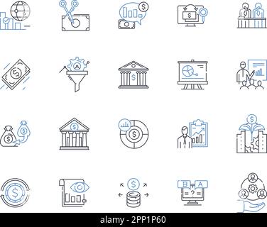 fiscal management line icons collection. Budgeting, Accounting, Investments, Forecasting, Finances, Assets, Liabilities vector and linear illustration Stock Vector