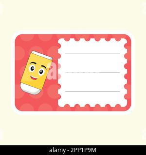 Cartoon Eraser Character Frame Or Notebook Label On Peach Background. Stock Vector
