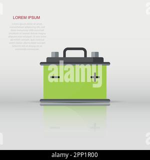 Vector car battery sign icon in flat style. Energy power sign illustration pictogram. Auto accumulator business concept. Stock Vector