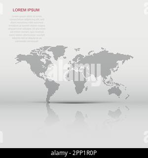 Dotted blank world map isolated on white background. Flat earth world map with round dots illustration. Stock Vector