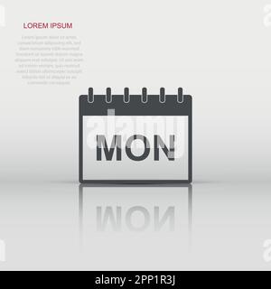 Vector monday calendar page icon in flat style. Calendar sign illustration pictogram. Monday agenda business concept. Stock Vector