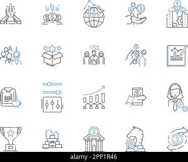 Venture appraisal line icons collection. Valuation, Risk, ROI, Due diligence, Funding, Analysis, Investment vector and linear illustration. Evaluation Stock Vector