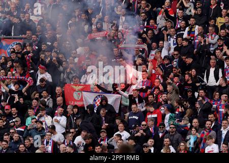 Hajduk Split training watched by 3,000 rowdy fans with flares and