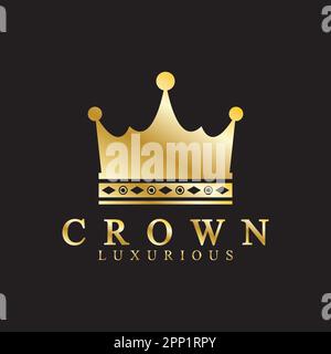 Gold crown icons. Queen king golden crowns luxury Logo Design Vector on black background Stock Vector