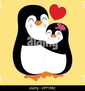 Cute penguin couple in love. Love or Valentines Day concept. Stock Vector