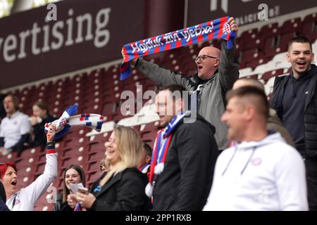 Geneva, Switzerland. 21st Apr, 2023. GENEVA, SWITZERLAND - APRIL 21: Fans cheer on the stands prior the UEFA Youth League 2022/23 Semi-Final match between HNK Hajduk Split and AC Milan at Stade de Geneve on April 21, 2023 in Geneva, Switzerland. Photo: Luka Stanzl/PIXSELL Credit: Pixsell/Alamy Live News Stock Photo