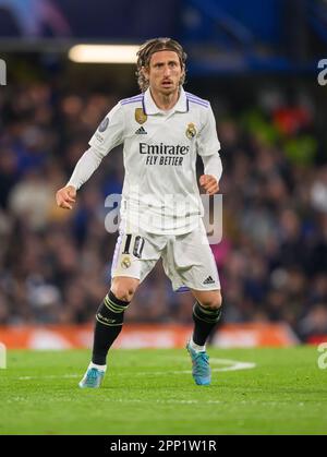 London, UK. 18th Apr, 2023. 18 Apr 2023 - Chelsea v Real Madrid - UEFA Champions League - Stamford Bridge Real Madrid's Luka Modric during the Champions League match at Stamford Bridge, London. Picture Credit: Mark Pain/Alamy Live News Stock Photo