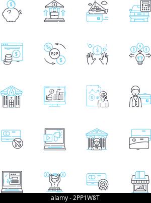 Stock brokers linear icons set. Trading, Investments, Securities, Finance, Portfolios, Stocks, Shares line vector and concept signs. Bonds,Options Stock Vector