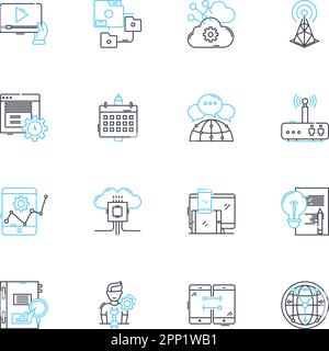 Content marketing linear icons set. Engagement, Audience, Strategy, Conversion, Promotions, Branding, Editorial line vector and concept signs Stock Vector