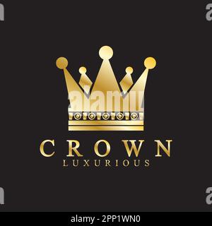 Gold crown icons. Queen king golden crowns luxury Logo Design Vector on black background Stock Vector