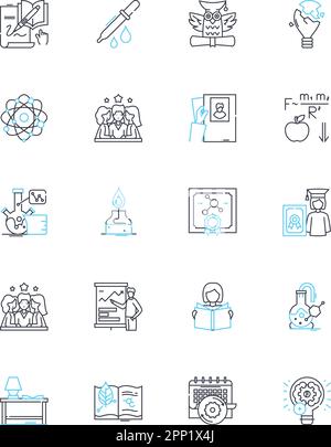 Online college linear icons set. E-learning, Distance education, Virtual classrooms, Web-based courses, Internet-based learning, Online lectures Stock Vector