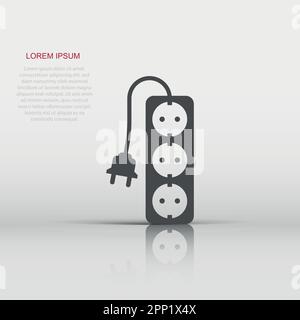 Vector extension cord sign icon in flat style. Electric power socket sign illustration pictogram. Power socket business concept. Stock Vector