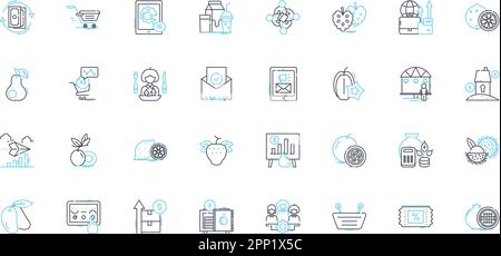 Commerce centers linear icons set. Logistics, Warehouse, Distribution, Fulfillment, Shipping, Retail, Inventory line vector and concept signs. Supply Stock Vector