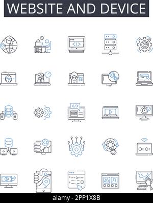 Website and device line icons collection. Homepage, Platform, Online presence, Browser, Portal, Web app, Digital tool vector and linear illustration Stock Vector