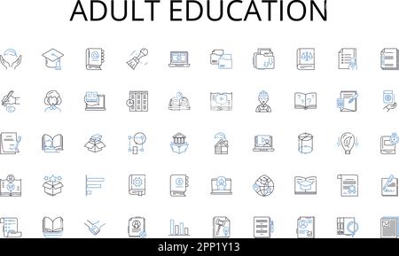 adult education line icons collection. Neural nerks, Algorithms, Analytics, Automation, Big data, Clustering, Decision trees vector and linear Stock Vector