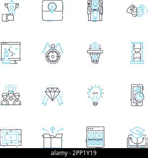 Job progression linear icons set. Advancement, Career, Development, Evolution, Growth, Improvement, Success line vector and concept signs. Promotion Stock Vector