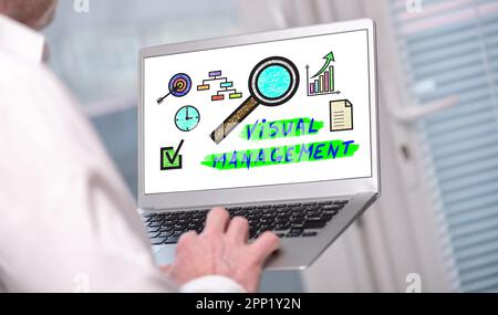 Visual management concept shown on a laptop used by a man Stock Photo